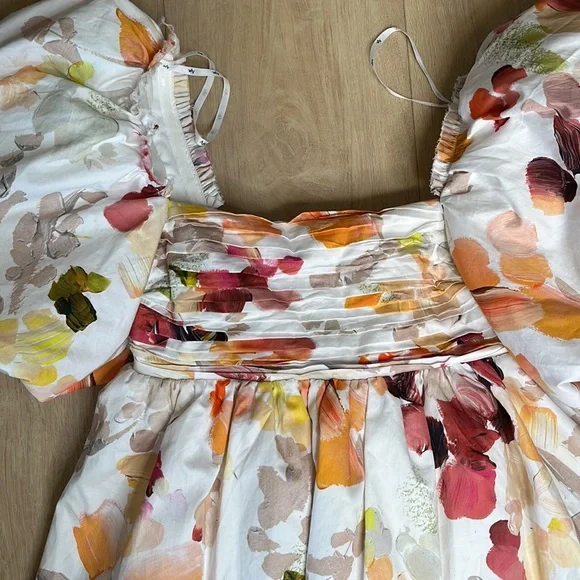 Aje Dassia Puff Sleeve Cotton Minidress In Desert Rose, SIZE 10 US. 0717 - Picture 7 of 8